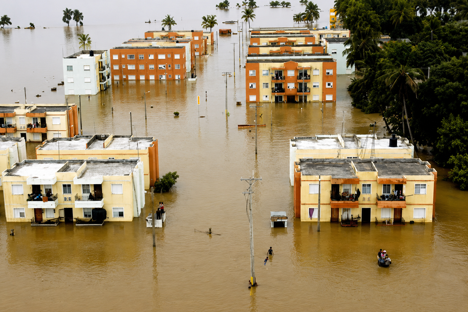 Flooded streets and apartment buildings in the Dominican Republic, 2004