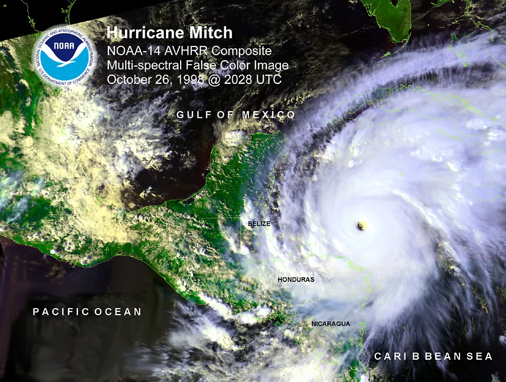 NOAA satellite image of Hurricane Mitch over Central America, October 26, 1998